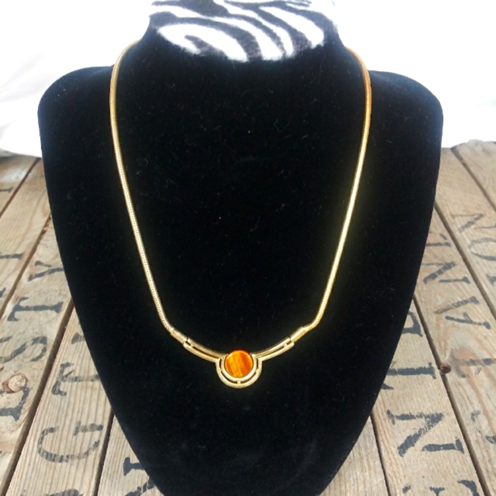 Vintage 1970s Gold, Genuine Stone Necklace